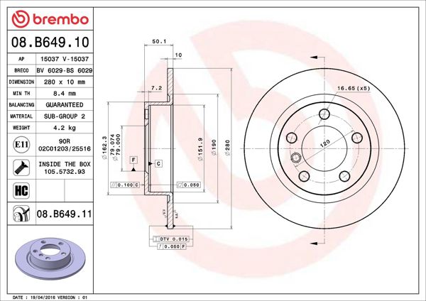BREMBO 08.B649.10 | Fren Diski Arka Standard Mini | 2 Adet
