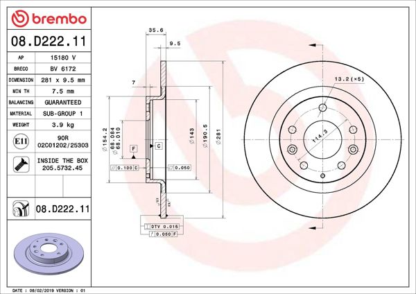 BREMBO 08.D222.11 | Fren Diski Arka UV Coated Mazda | 2 Adet