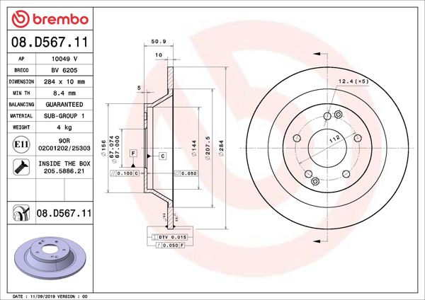 BREMBO 08.D567.11 | Fren Diski Arka UV Coated Ssangyong | 2 Adet