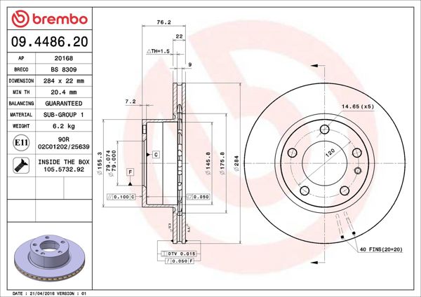 BREMBO 09.4486.20 | Fren Diski Ön Standard BMW E28 518/520/525/528 81-87 | 2 Adet