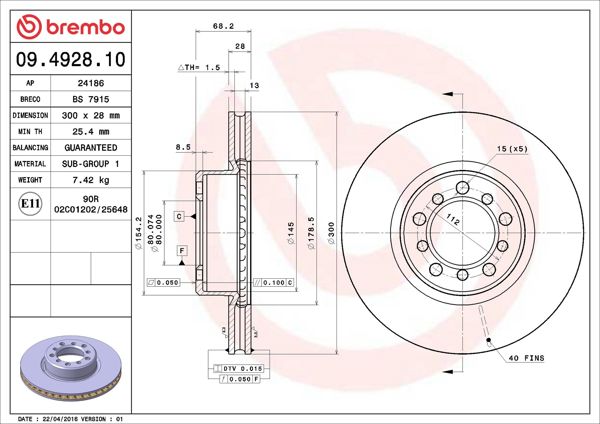 BREMBO 09.4928.10 | Fren Diski Ön Standard Mercedes-Benz | 2 Adet