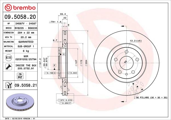 BREMBO 09.5058.21 | Fren Diski Ön UV Coated Alfa Romeo | 2 Adet