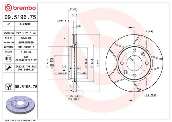 BREMBO 09.5196.75 | Fren Diski Ön Max Citroen | 2 Adet