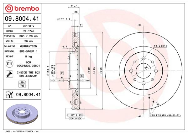 BREMBO 09.8004.41 | Fren Diski Ön UV Coated Alfa Romeo | 2 Adet