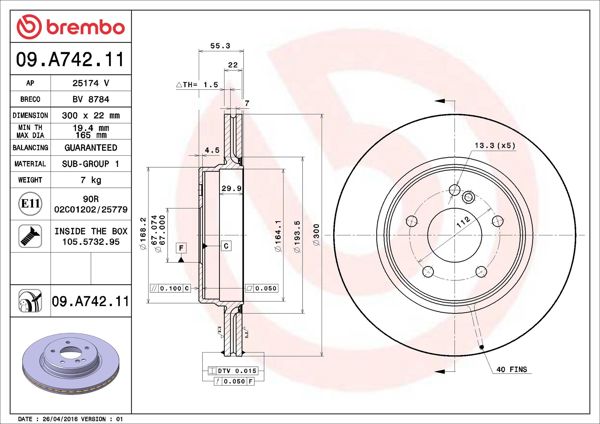 BREMBO 09.A742.11 | Fren Diski Arka UV Coated Mercedes W203 | 2 Adet