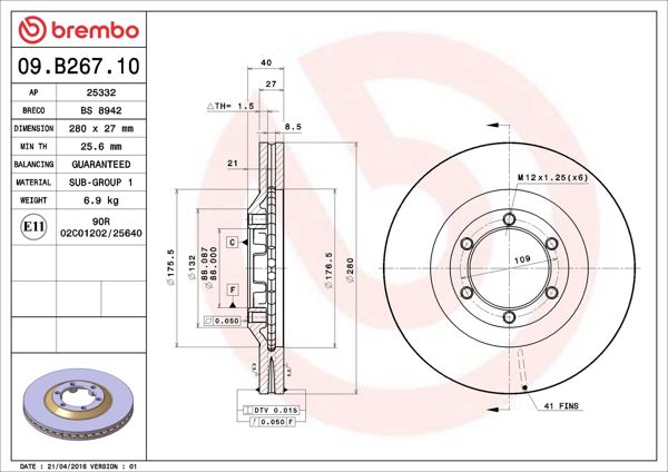 BREMBO 09.B267.10 | Fren Diski Ön Standard Isuzu | 2 Adet
