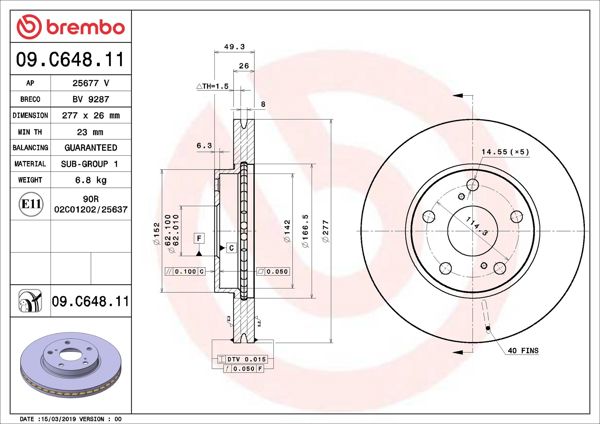 BREMBO 09.C648.11 | Fren Diski Ön UV Coated Toyota | 2 Adet