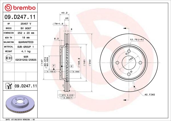 BREMBO 09.D247.11 | Fren Diski Ön UV Coated Suzuki | 2 Adet