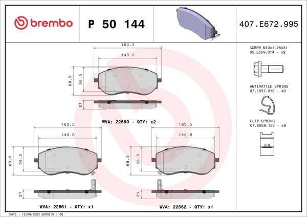 BREMBO P 50 144 | Fren Balatası Ön W470