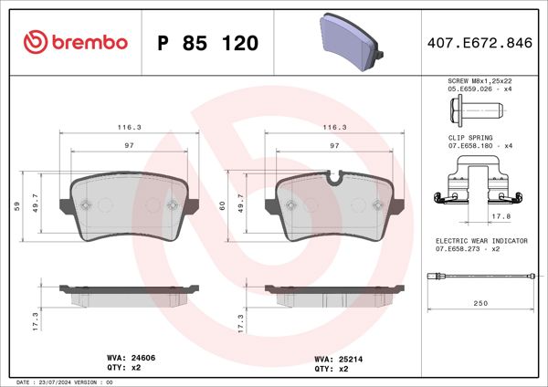 BREMBO P 85 120 | Fren Balatası Arka A6 / A7 / Macan 10 >