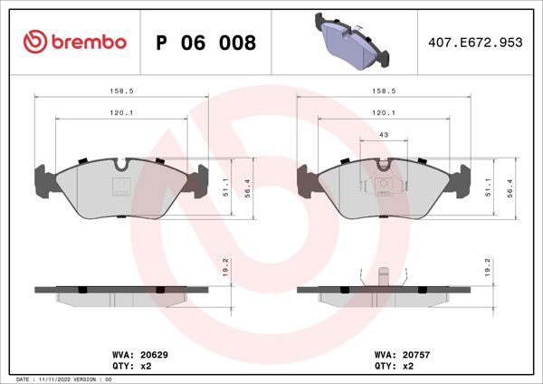 BREMBO P06008 | Fren Balatası Ön Low-Met BMW
