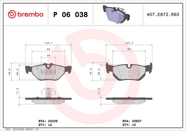 BREMBO P06038X | Fren Balatası Arka Xtra BMW
