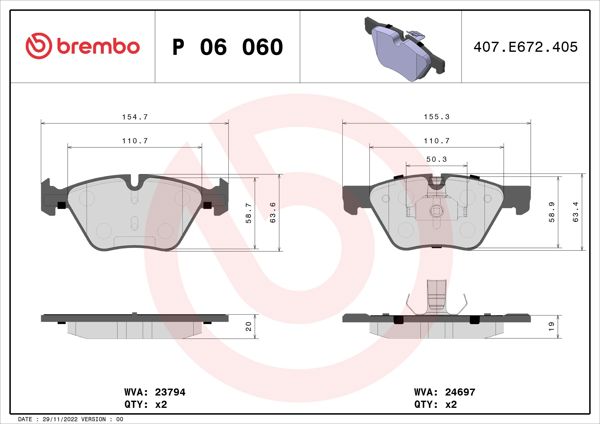 BREMBO P06060 | Fren Balatası Ön (BMW F10 5.20 / 5.25 / 5.30)