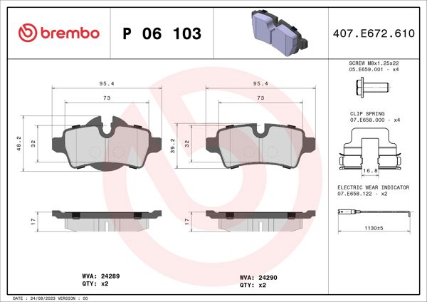 BREMBO P06103 | Fren Balatası Arka Low-Met Mini
