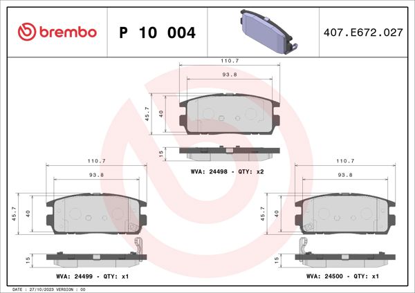 BREMBO P10004 | Fren Balatası Arka-(Chevrolet Captiva 07 / 12 / Opel Antara 07 / 12)
