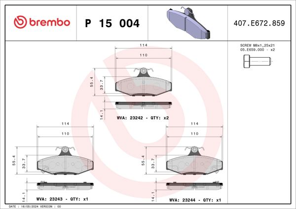 BREMBO P15004 | Fren Balatası Arka Low-Met Ssangyong