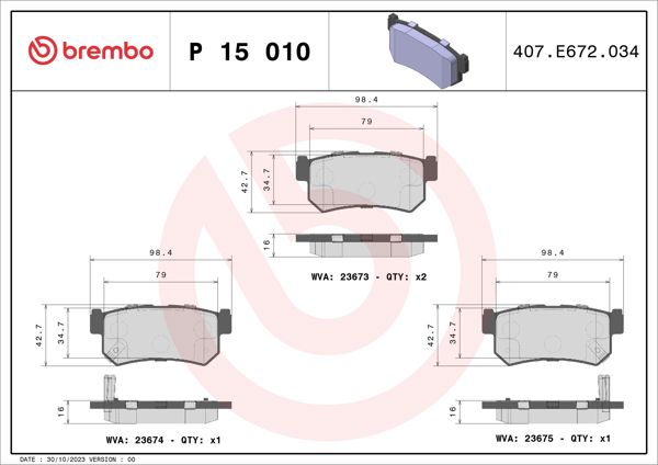 BREMBO P15010 | Fren Balatası Arka (Ssangyong Actyon 08 / 12 / Kyron 08 / 12 / Rexton 06 / 12)
