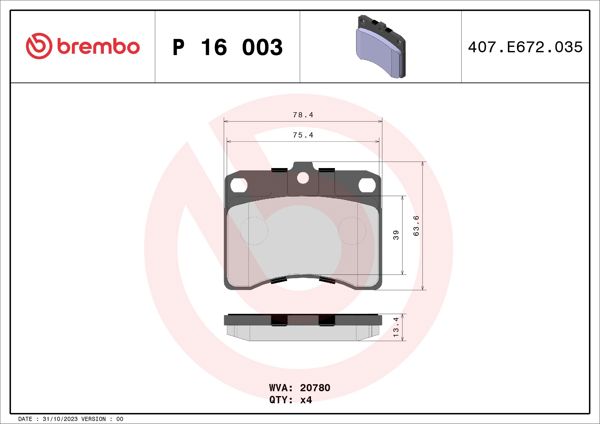BREMBO P16003 | Fren Balatası Ön Low-Met Daihatsu