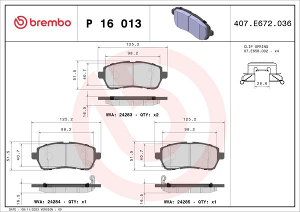 BREMBO P16013 | Fren Balatası Ön (Suzuki Swift 10 / Swift 1.4 17 / Baleno 16 / Daihatsu Materıa 06 /)