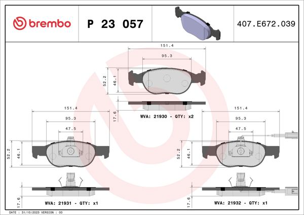 BREMBO P23057 | Fren Balatası Ön Low-Met Fiat