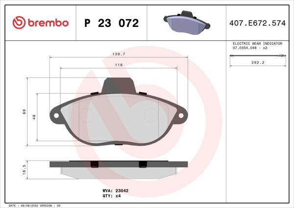 BREMBO P23072 | Fren Balatası Ön Low-Met Peugeot