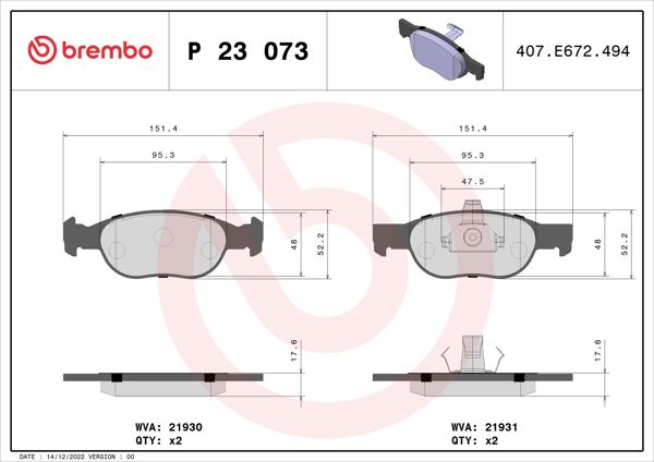 BREMBO P23073 | Fren Balatası Ön Low-Met Fiat