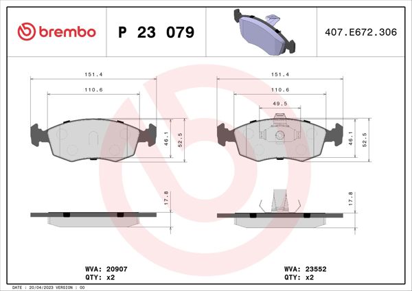 BREMBO P23079 | Fren Balatası Ön Low-Met Fiat
