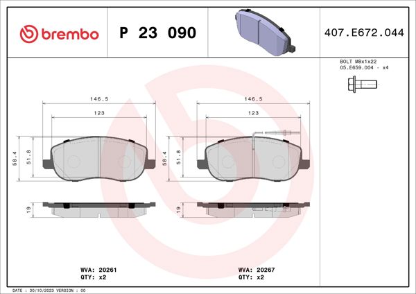BREMBO P23090 | Fren Balatası Ön Low-Met Peugeot