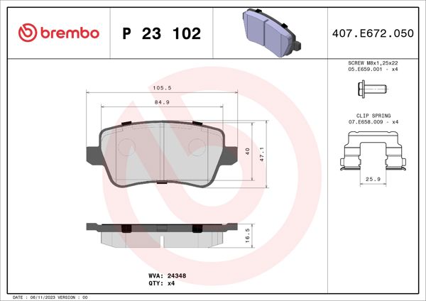 BREMBO P23102 | Fren Balatası Arka Low-Met Fiat