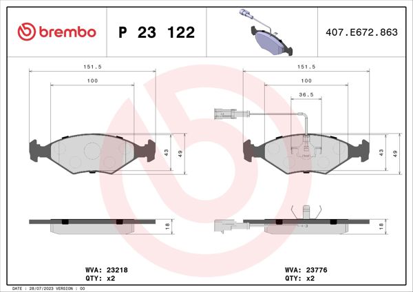 BREMBO P23122 | Fren Balatası Ön Low-Met Fiat