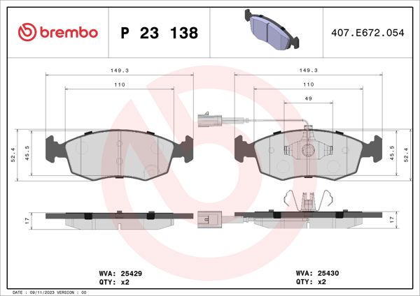 BREMBO P23138 | Fren Balatası Ön Low-Met Fiat