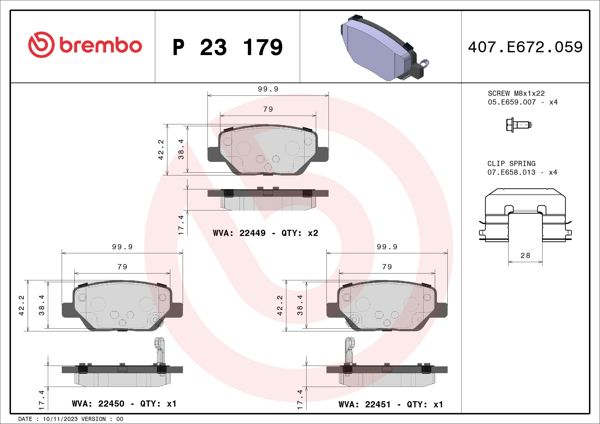 BREMBO P23179 | Fren Balatası Arka Low-Met Fiat