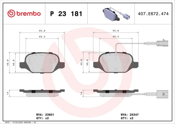 BREMBO P23181 | Fren Balatası Arka Low-Met Fiat