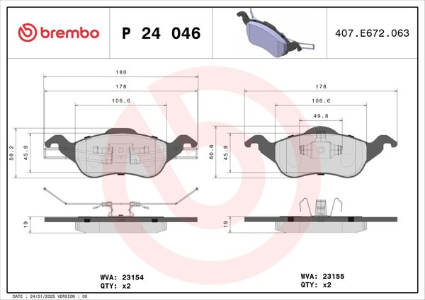 BREMBO P24046 | Fren Balatası Ön (Ford Focus 98 -)