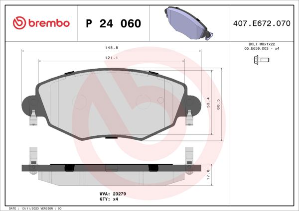 BREMBO P24060 | Disk Balata Ön Ford Mondeo 01 / 07 Low-Met | 1 Adet