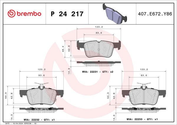 BREMBO P24217 | Fren Balatası Arka (Ford Mondeo 2014 -)