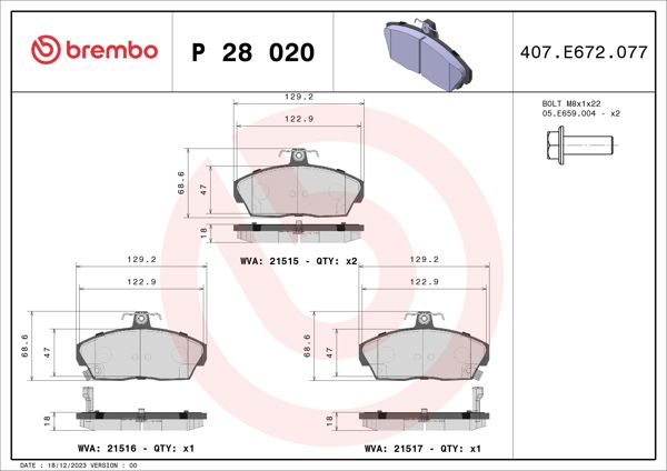 BREMBO P28020 | Fren Balatası Ön Low-Met Honda