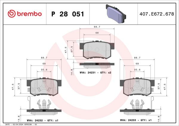 BREMBO P28051 | Fren Balatası Arka Honda Civic 2001-/ CRV 2001-2007 Accord 1998-2008 Frv 04-/