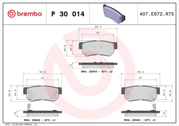 BREMBO P30014 | Fren Balatası Arka Low-Met Hyundai