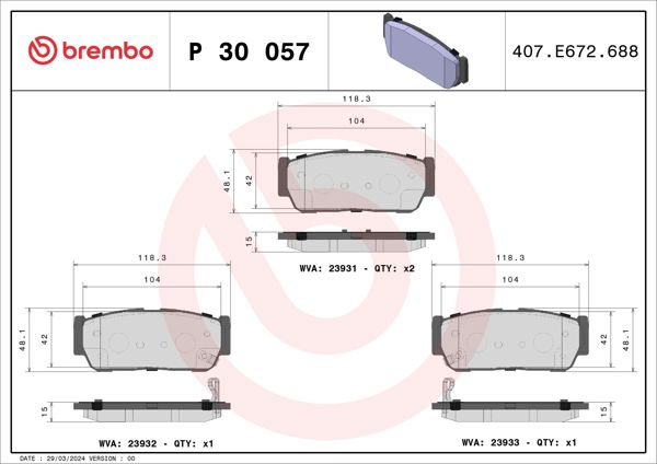BREMBO P30057 | Fren Balatası Arka Low-Met Kia