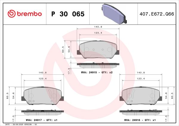 BREMBO P30065 | Fren Balatası Ön Hyundai Elantra i30 Santafe / Kia Optima Cerato Ceed Carens 11-16