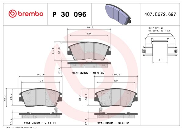 BREMBO P30096 | Fren Balatası Ön Low-Met Hyundai