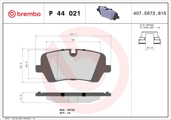 BREMBO P44021 | Fren Balatası Arka (Landrover Range Rover IV 5.0 V8 3.0Td 12-/ Range Rover Sport 3.0Td 4×4 13 -)