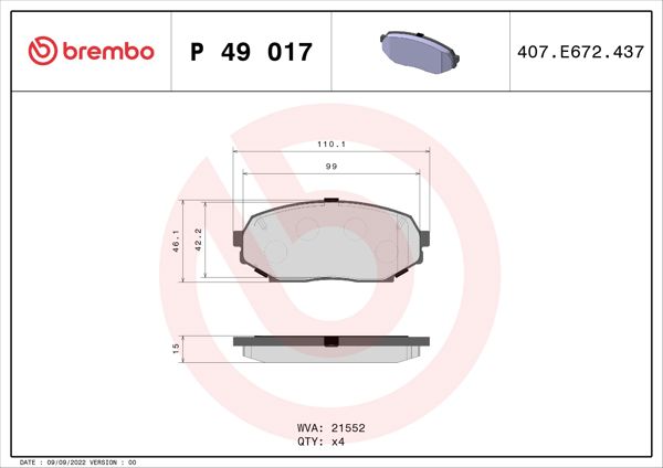 BREMBO P49017 | Fren Balatası Ön Low-Met Mazda