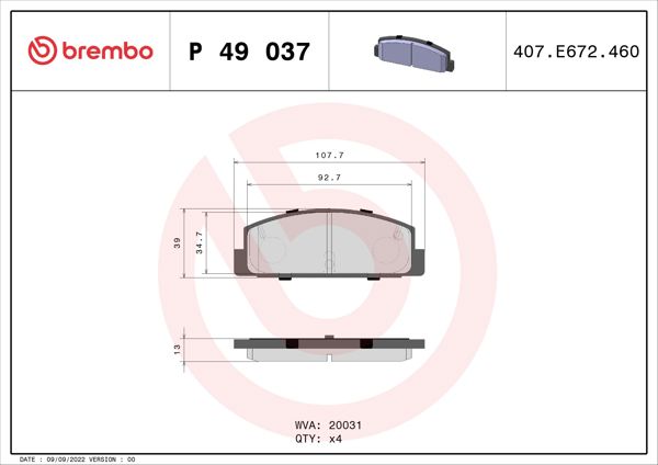 BREMBO P49037 | Balata Fren Arka (Mazda-6 03 / 10 / 626 98 / 02) Low-Met