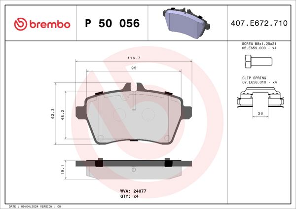 BREMBO P50056 | Fren Balatası Ön Mercedes W169-W245 / 150-160 / 180 / 170Cdi