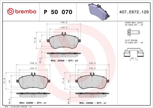 BREMBO P50070 | Fren Balatası Ön Mercedes C-Serisi (W204)-E-Serisi (W212)-E-Serisi Coupe (C207)