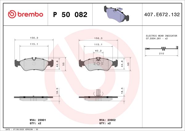 BREMBO P50082 | Fren Balatası Arka-0Wc Kulaklı-(VW Lt 97-07 Mercedes Sprinter 95-06) 0 × 0 × 83