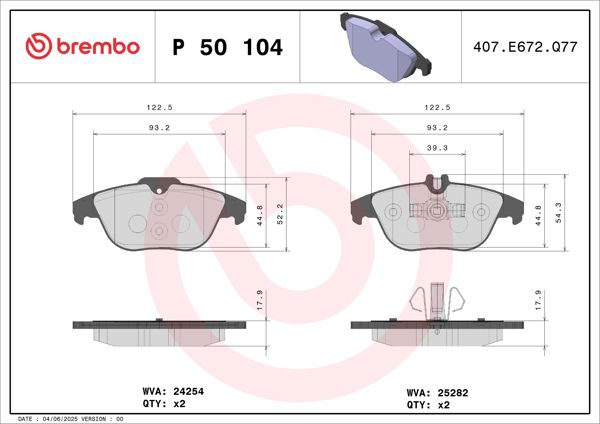 BREMBO P50104 | Fren Balatası Arka W204 / W207