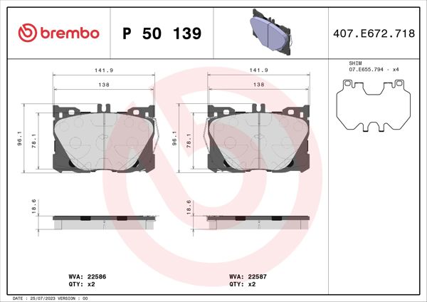 BREMBO P50139 | Fren Balatası Ön Low-Met Mercedes-Benz